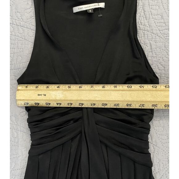 Vintage Diane Von Furstenberg Sz 4Stretch Black Ponte Blk Drape Empire Ptd Waist - Picture 11 of 14
